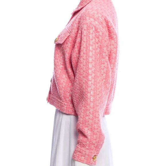 MOSCHINO COUTURE RAFFIA BOUCLE PINK TWEED JACKET SKIRT SET 2017 RUNWAY SZ 8 - Picture 10 of 16